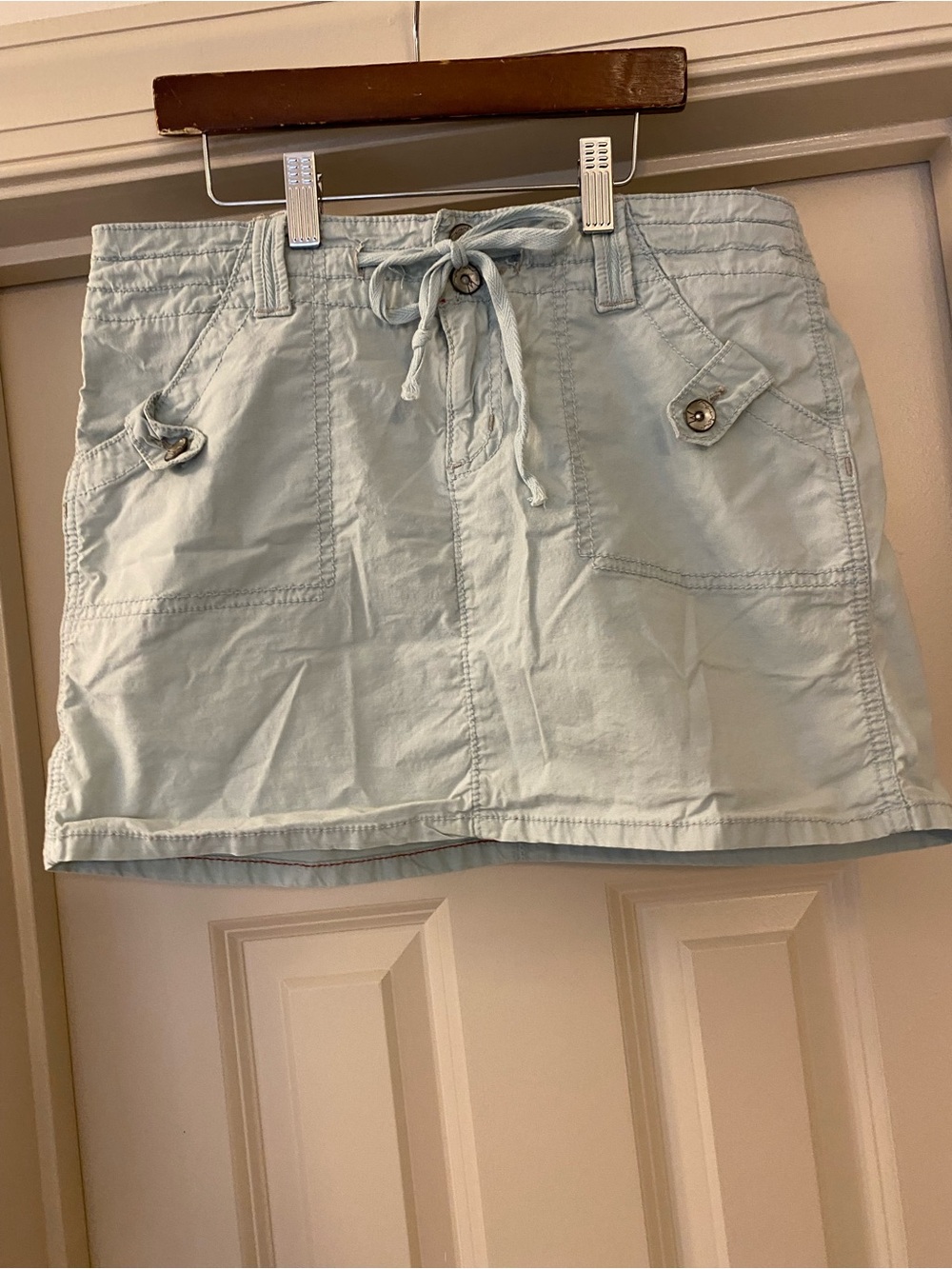 Y2K Marlow Light Blue Cotton Blend Drawstring 13.5 inch Mini Skirt